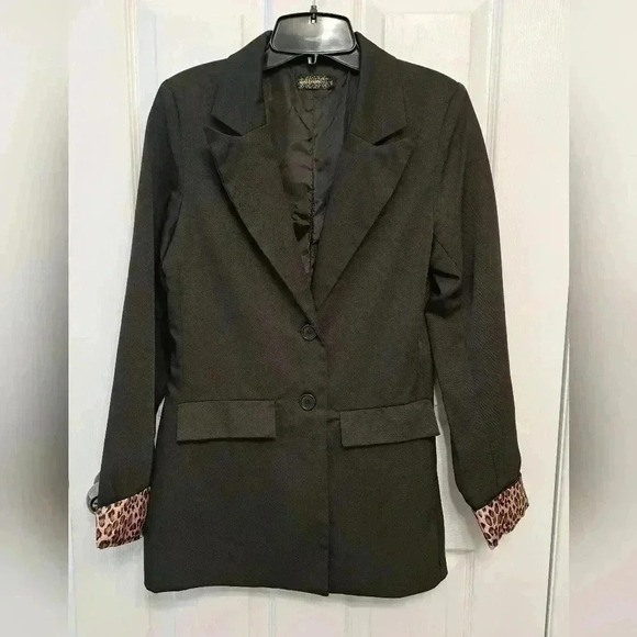 Black Blazer with Animal Print Cuffs Size Small - Picture 8 of 13